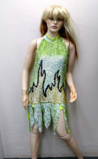 Showgirls Dress (Green w/ Gold Flame)